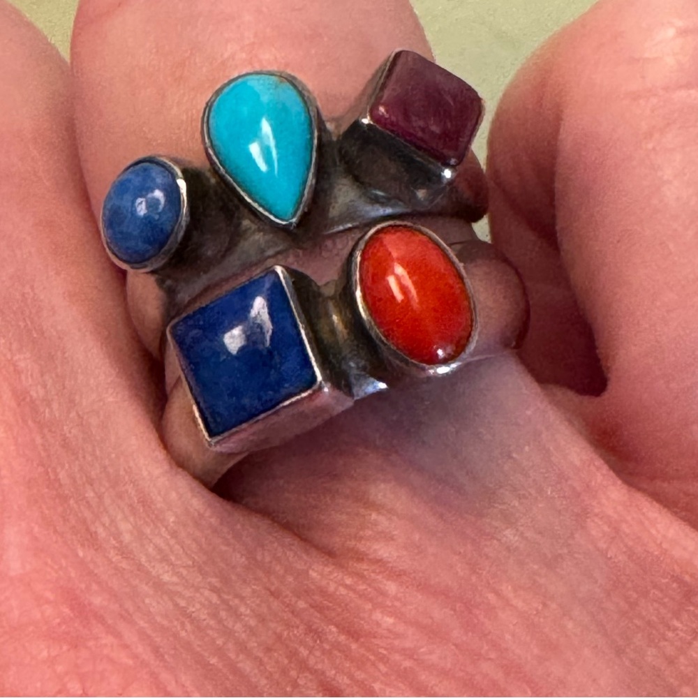 Sterling and multi gem stone ring, size 6. Like new - Picture 2 of 5